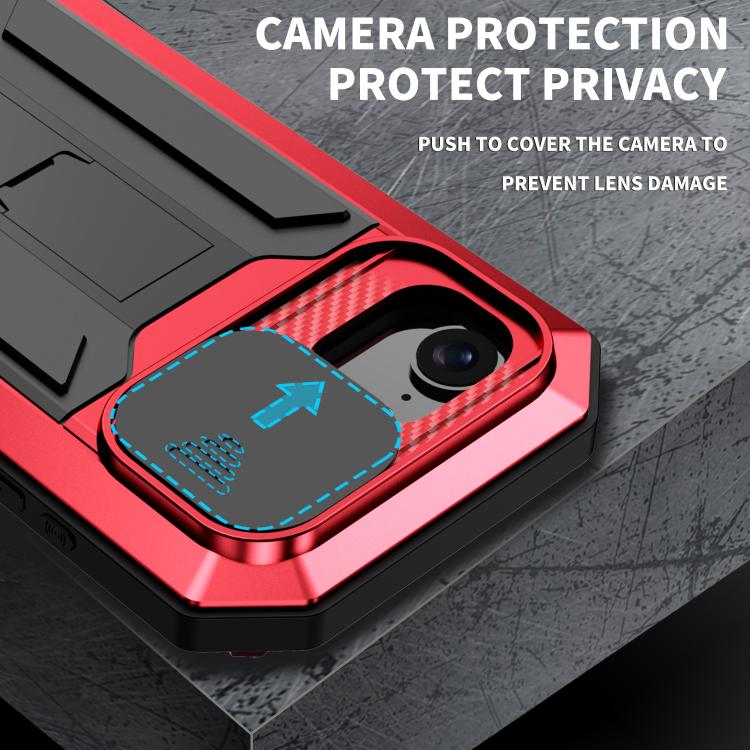 For iPhone 16e R-JUST Sliding Camera IP54 Life Water-resistant Holder Phone Case(Red)
