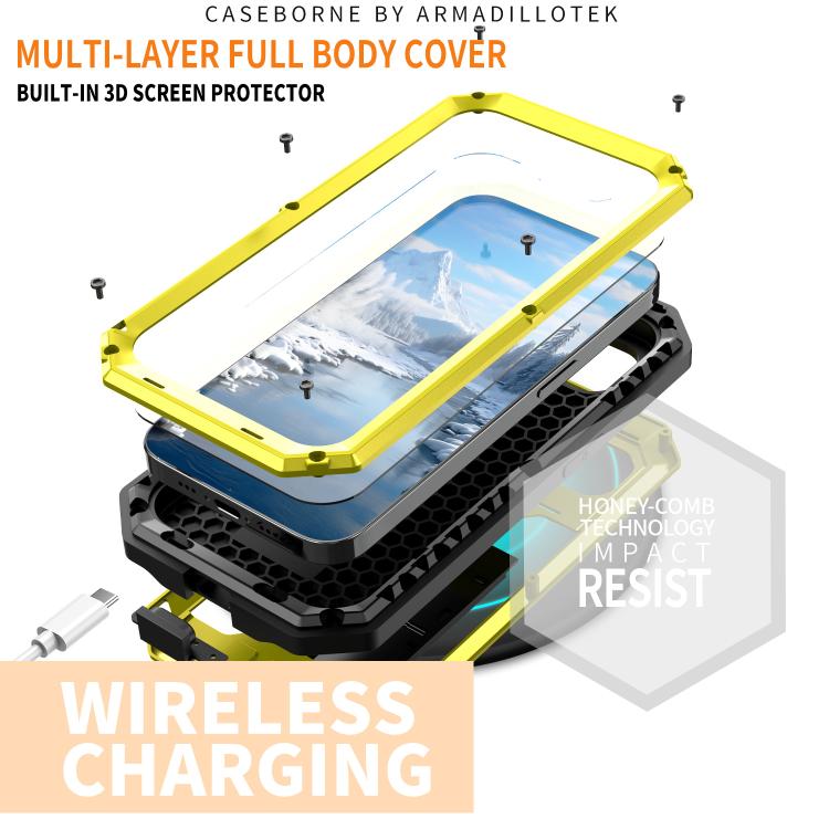 For iPhone 16e R-JUST Sliding Camera IP54 Life Water-resistant Holder Phone Case(Yellow)