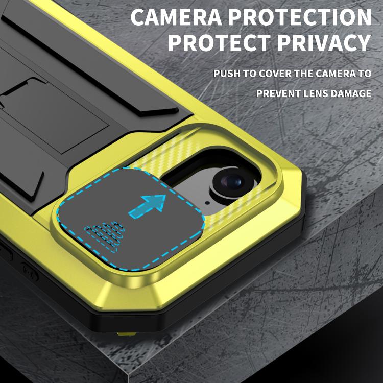 For iPhone 16e R-JUST Sliding Camera IP54 Life Water-resistant Holder Phone Case(Yellow)