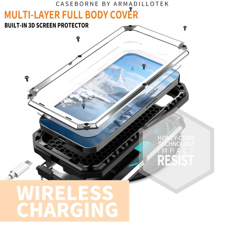 For iPhone 16e R-JUST Sliding Camera IP54 Life Water-resistant Holder Phone Case(Silver)