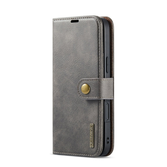 For iPhone 16 Plus DG.MING Crazy Horse Texture Detachable Magnetic Leather Phone Case(Grey)