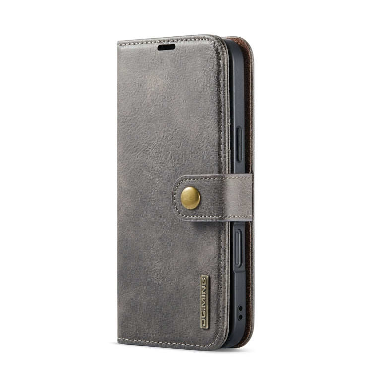 For iPhone 16 DG.MING Crazy Horse Texture Detachable Magnetic Leather Phone Case(Grey)