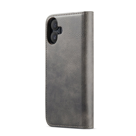 For iPhone 16 DG.MING Crazy Horse Texture Detachable Magnetic Leather Phone Case(Grey)