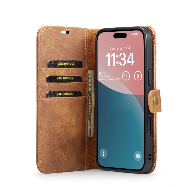 For iPhone 16 DG.MING Crazy Horse Texture Detachable Magnetic Leather Phone Case(Brown)