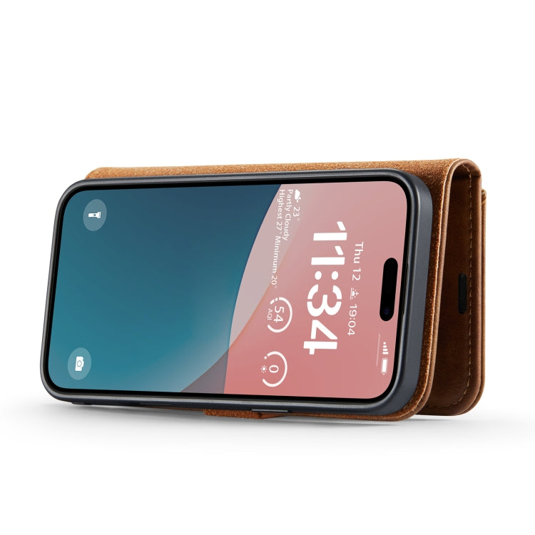For iPhone 16 DG.MING Crazy Horse Texture Detachable Magnetic Leather Phone Case(Brown)