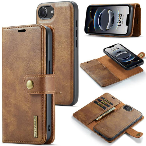 For iPhone 16e DG.MING Crazy Horse Texture Detachable Magnetic Leather Phone Case(Brown)