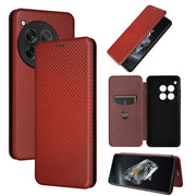For OnePlus 12 Carbon Fiber Texture Flip Leather Phone Case(Brown)