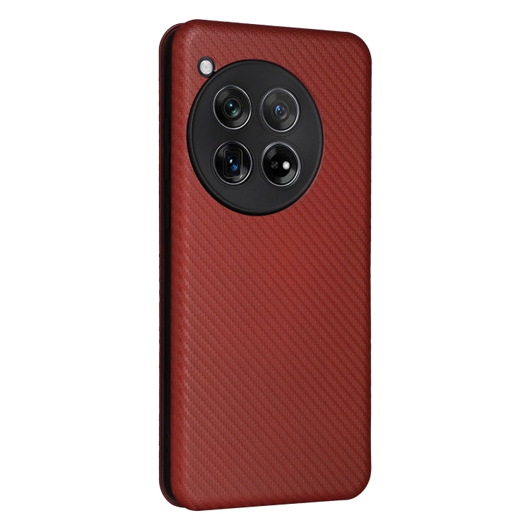 For OnePlus 12 Carbon Fiber Texture Flip Leather Phone Case(Brown)