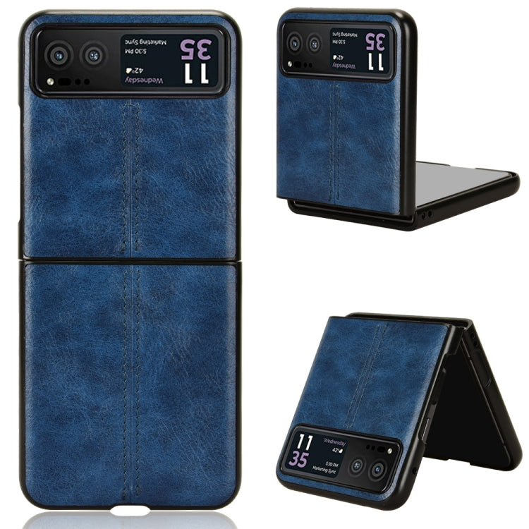 For Motorola Moto Razr 40 Cow Pattern Sewing Back Cover Phone Case(Blue)