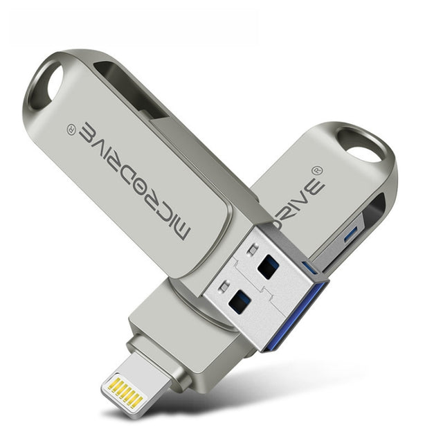 MicroDrive 2 In 1  8 Pin + USB 2.0 Portable Metal USB Flash Disk, Capacity:64GB(Silver)