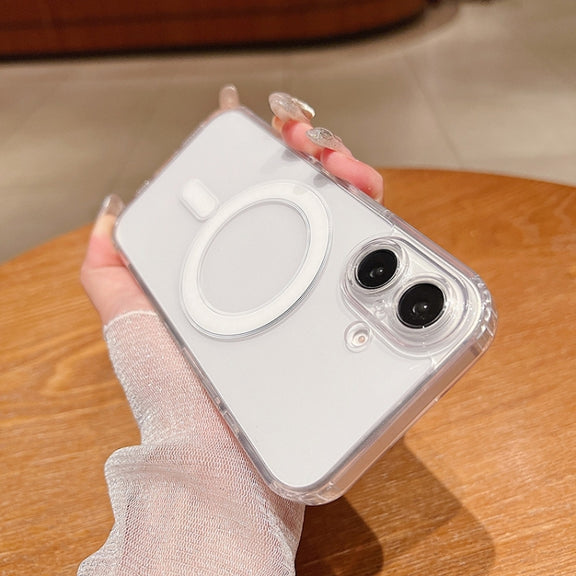 For iPhone 16 Fine Hole MagSafe Magnetic Clear Acrylic TPU Case(Transparent)