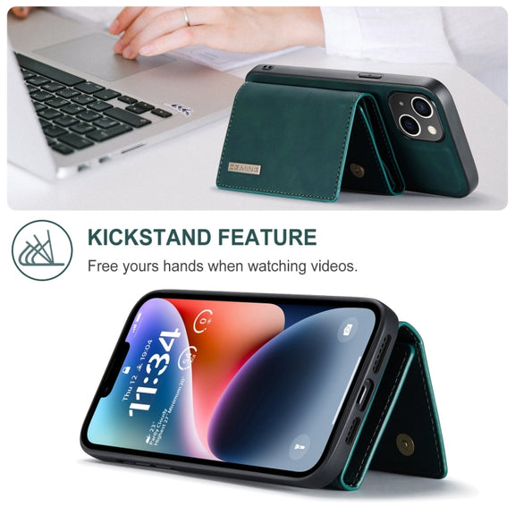 For iPhone 15 DG.MING M1 Series 3-Fold Multi Card Wallet Leather Phone Case(Green)
