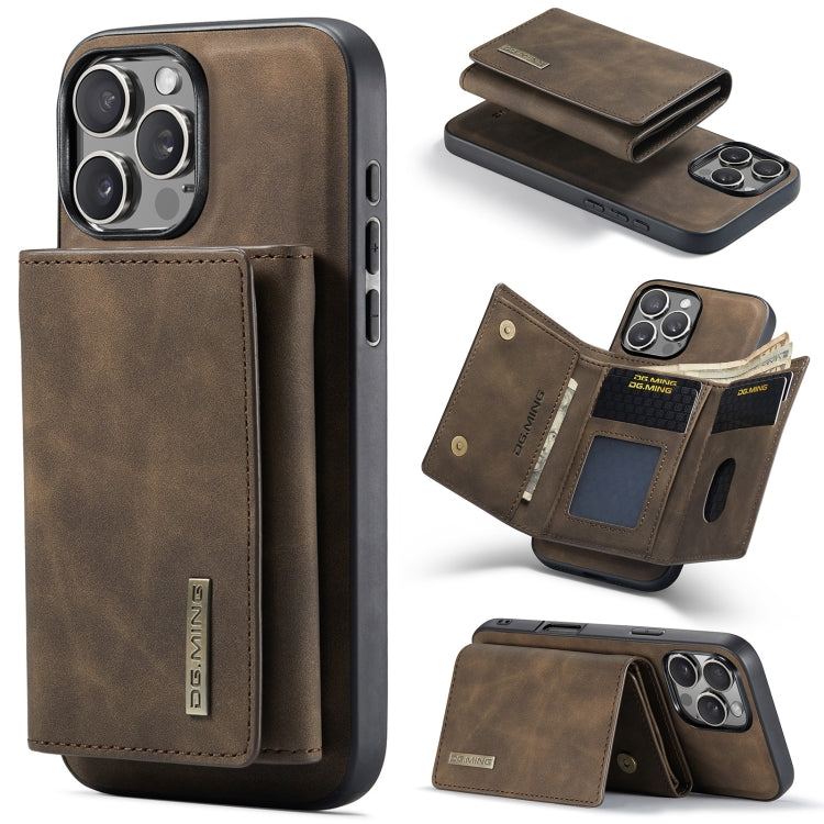 For iPhone 16 Pro Max DG.MING M1 Series 3-Fold Multi Card Wallet Leather Phone Case(Coffee)