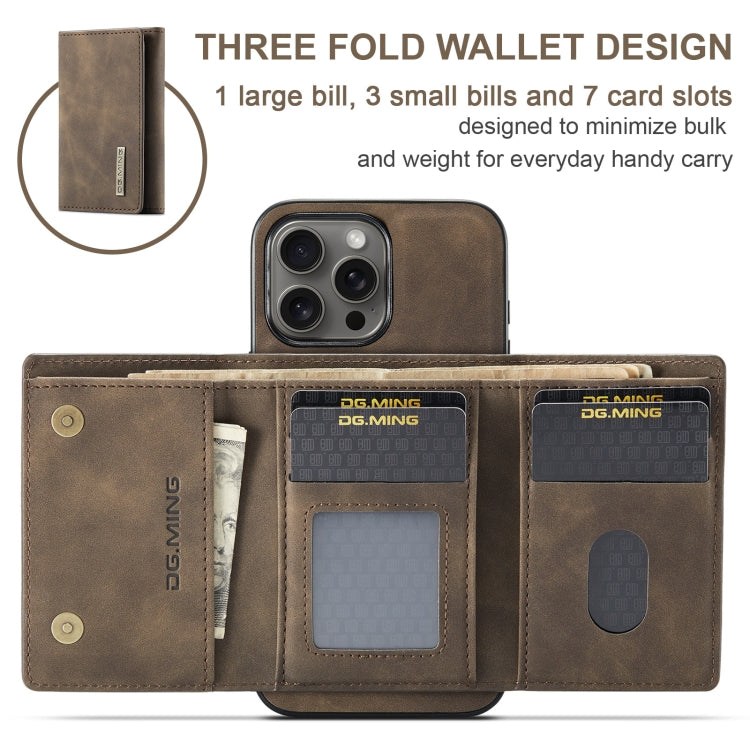 For iPhone 16 Pro Max DG.MING M1 Series 3-Fold Multi Card Wallet Leather Phone Case(Coffee)