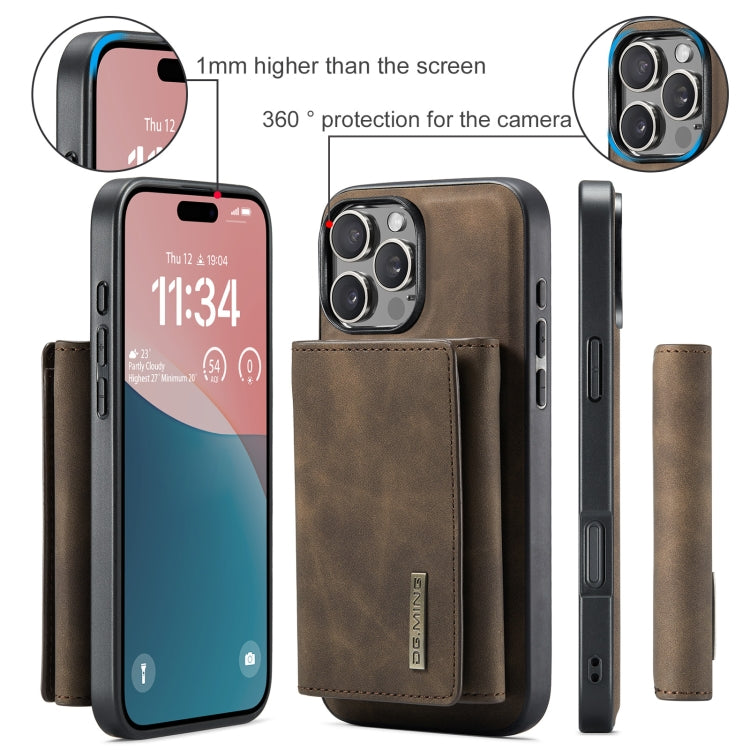 For iPhone 16 Pro Max DG.MING M1 Series 3-Fold Multi Card Wallet Leather Phone Case(Coffee)