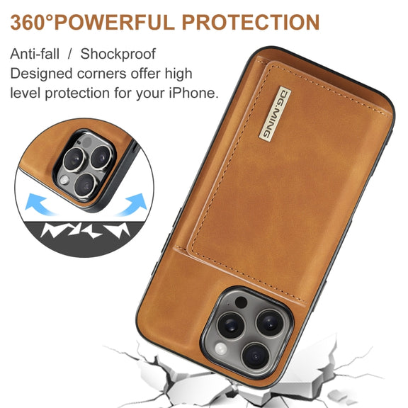 For iPhone 16 Pro DG.MING M1 Series 3-Fold Multi Card Wallet Leather Phone Case(Brown)