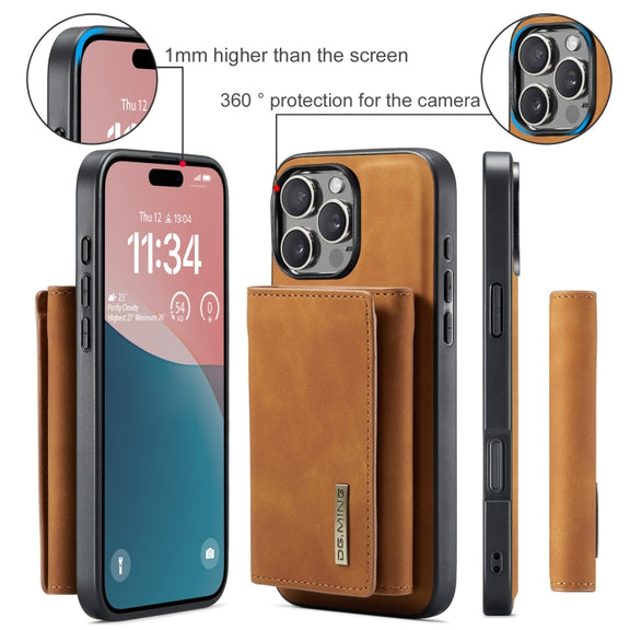 For iPhone 16 Pro DG.MING M1 Series 3-Fold Multi Card Wallet Leather Phone Case(Brown)