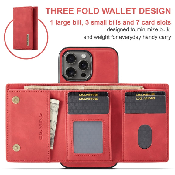 For iPhone 16 Pro DG.MING M1 Series 3-Fold Multi Card Wallet Leather Phone Case(Red)