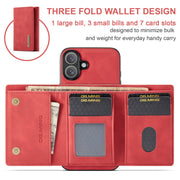 For iPhone 16 DG.MING M1 Series 3-Fold Multi Card Wallet Leather Phone Case(Red)