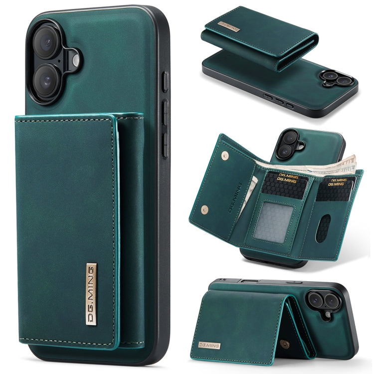 For iPhone 16 DG.MING M1 Series 3-Fold Multi Card Wallet Leather Phone Case(Green)