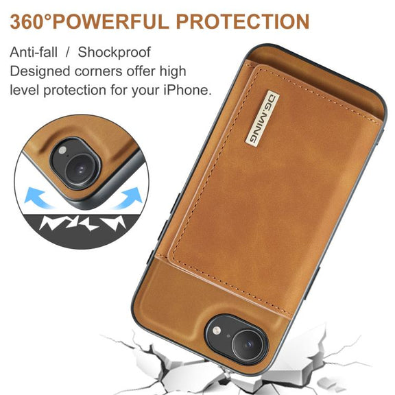 For iPhone 16e DG.MING M1 Series 3-Fold Multi Card Wallet Leather Phone Case(Brown)