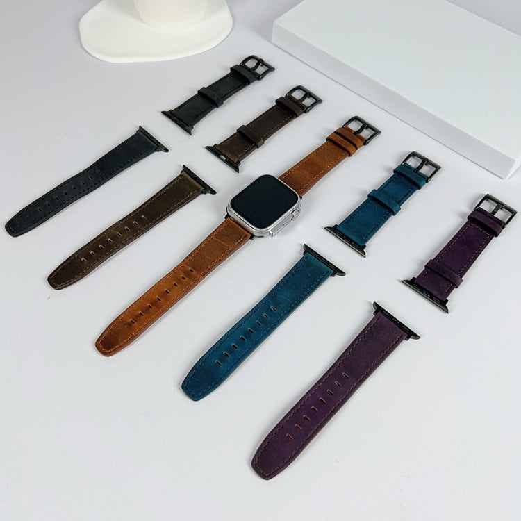 For Apple Watch Ultra 2 49mm Retro Texture Leather Watch Band(Blue)