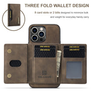 For iPhone 15 Pro DG.MING M2 Series 3-Fold Card Bag Wallet Leather Phone Case(Coffee)