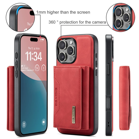 For iPhone 16 Pro DG.MING M2 Series 3-Fold Card Bag Wallet Leather Phone Case(Red)