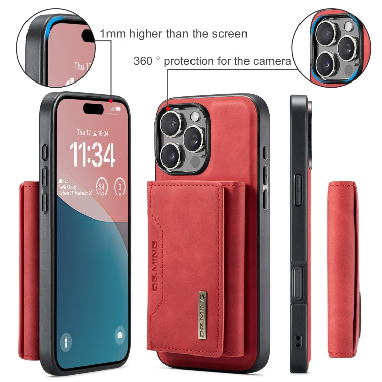 For iPhone 16 Pro DG.MING M2 Series 3-Fold Card Bag Wallet Leather Phone Case(Red)