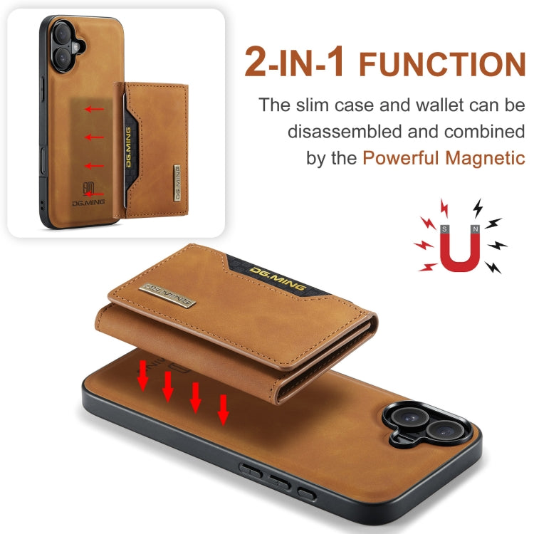 For iPhone 16 Plus DG.MING M2 Series 3-Fold Card Bag Wallet Leather Phone Case(Brown)