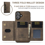 For iPhone 16 Plus DG.MING M2 Series 3-Fold Card Bag Wallet Leather Phone Case(Coffee)