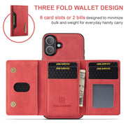 For iPhone 16 Plus DG.MING M2 Series 3-Fold Card Bag Wallet Leather Phone Case(Red)