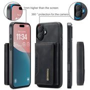 For iPhone 16 DG.MING M2 Series 3-Fold Card Bag Wallet Leather Phone Case(Black)