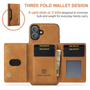 For iPhone 16 DG.MING M2 Series 3-Fold Card Bag Wallet Leather Phone Case(Brown)
