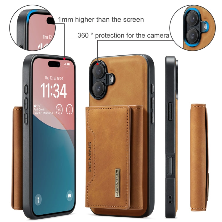 For iPhone 16 DG.MING M2 Series 3-Fold Card Bag Wallet Leather Phone Case(Brown)