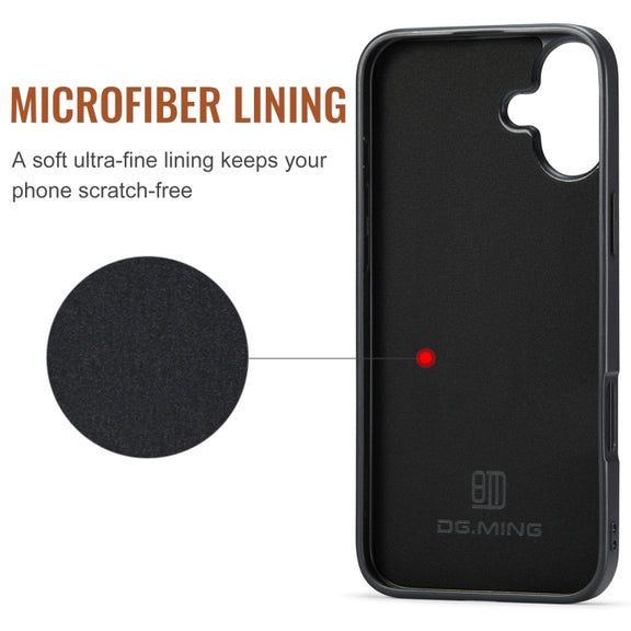For iPhone 16 DG.MING M2 Series 3-Fold Card Bag Wallet Leather Phone Case(Red)