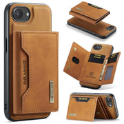 For iPhone 16e DG.MING M2 Series 3-Fold Card Bag Wallet Leather Phone Case(Brown)
