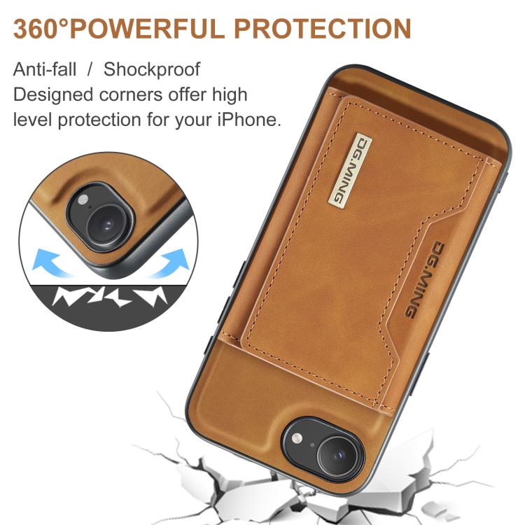 For iPhone 16e DG.MING M2 Series 3-Fold Card Bag Wallet Leather Phone Case(Brown)