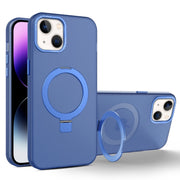 For iPhone 15 MagSafe Metal Holder Frosted Translucent Phone Case(Royal Blue)
