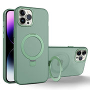 For iPhone 12 Pro Max MagSafe Metal Holder Frosted Translucent Phone Case(Green)