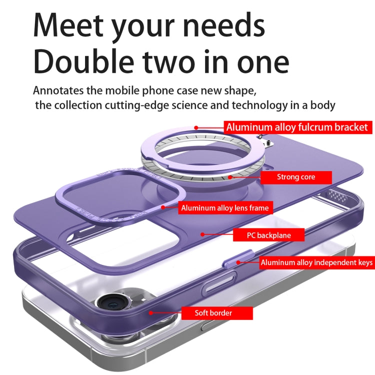 For iPhone 14 Pro Max MagSafe Metal Holder Frosted Translucent Phone Case(Pink)