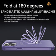 For iPhone 14 Pro MagSafe Metal Holder Frosted Translucent Phone Case(White)