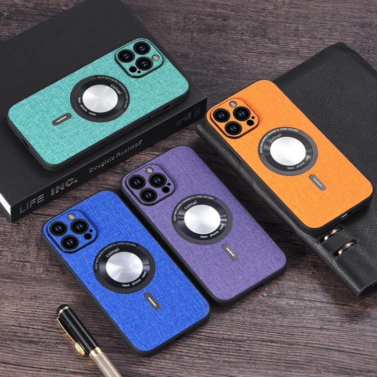 For iPhone 15 Pro Cloth Texture MagSafe Magnetic PU Phone Case(Light Green)