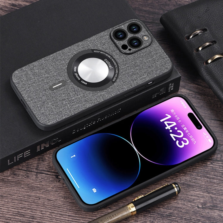 For iPhone 15 Plus Cloth Texture MagSafe Magnetic PU Phone Case(Black)
