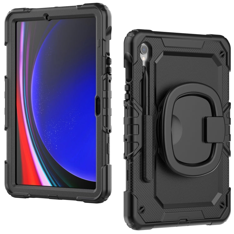 For Samsung Galaxy Tab S9 D Type Silicone Hybrid PC Tablet Case with Handle Holder(Black)