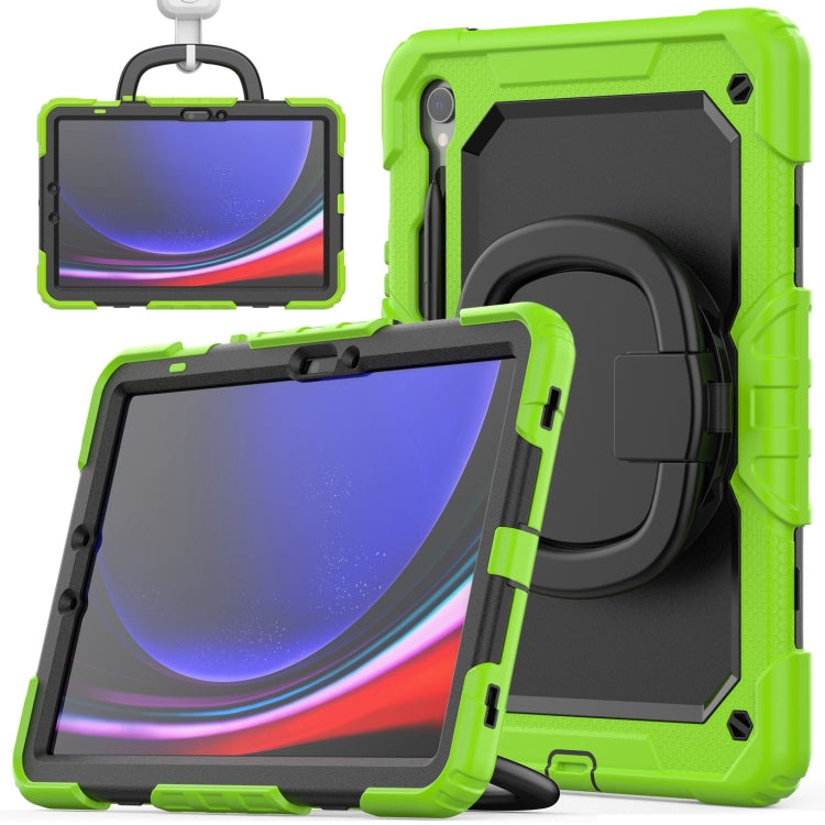For Samsung Galaxy Tab S9 D Type Silicone Hybrid PC Tablet Case with Handle Holder(Yellow Green)