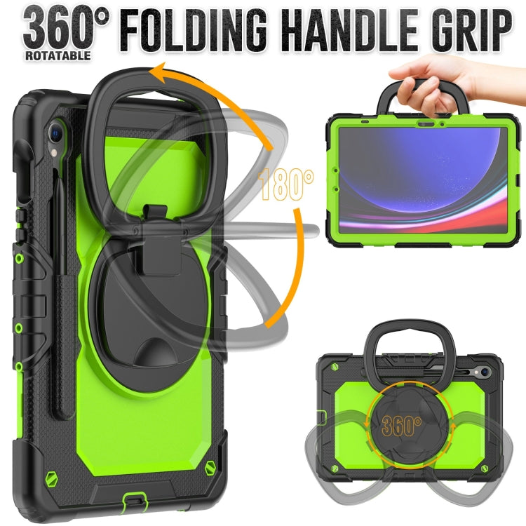 For Samsung Galaxy Tab S9 D Type Silicone Hybrid PC Tablet Case with Handle Holder(Yellow Green PC)