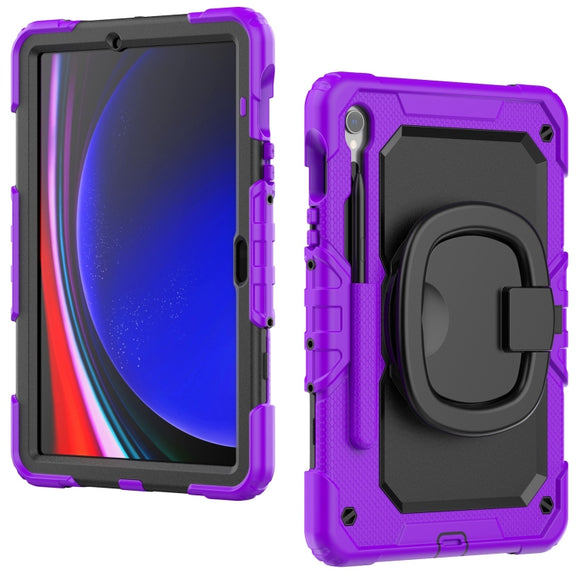 For Samsung Galaxy Tab S9 D Type Silicone Hybrid PC Tablet Case with Handle Holder(Purple)