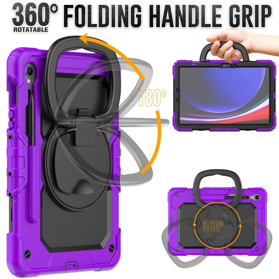 For Samsung Galaxy Tab S9 D Type Silicone Hybrid PC Tablet Case with Handle Holder(Purple)