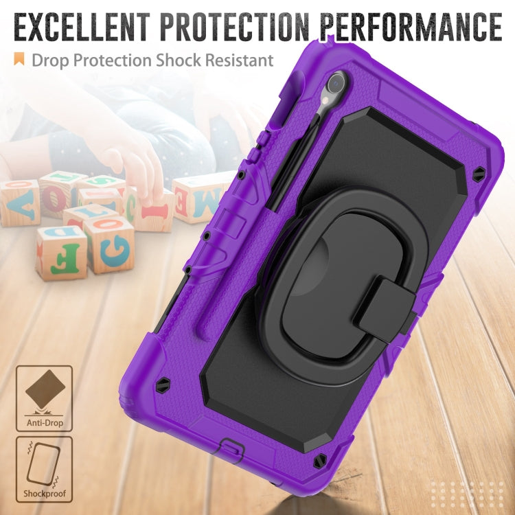 For Samsung Galaxy Tab S9 D Type Silicone Hybrid PC Tablet Case with Handle Holder(Purple)
